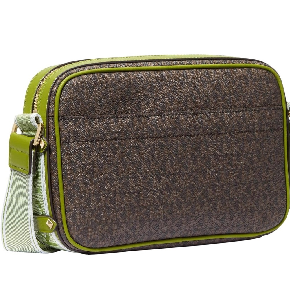Michael Kors Brown MK Logo Crossbody with Olive Green Front Pocket - Picture 4 of 6